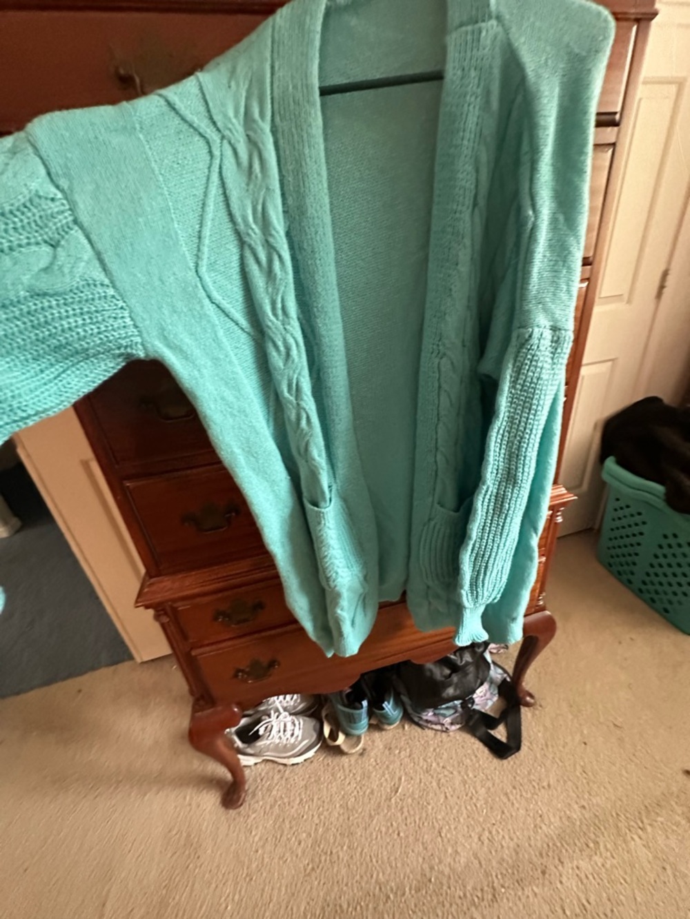 Cozy Open-Front Turquoise Women's Sweater Cardigan